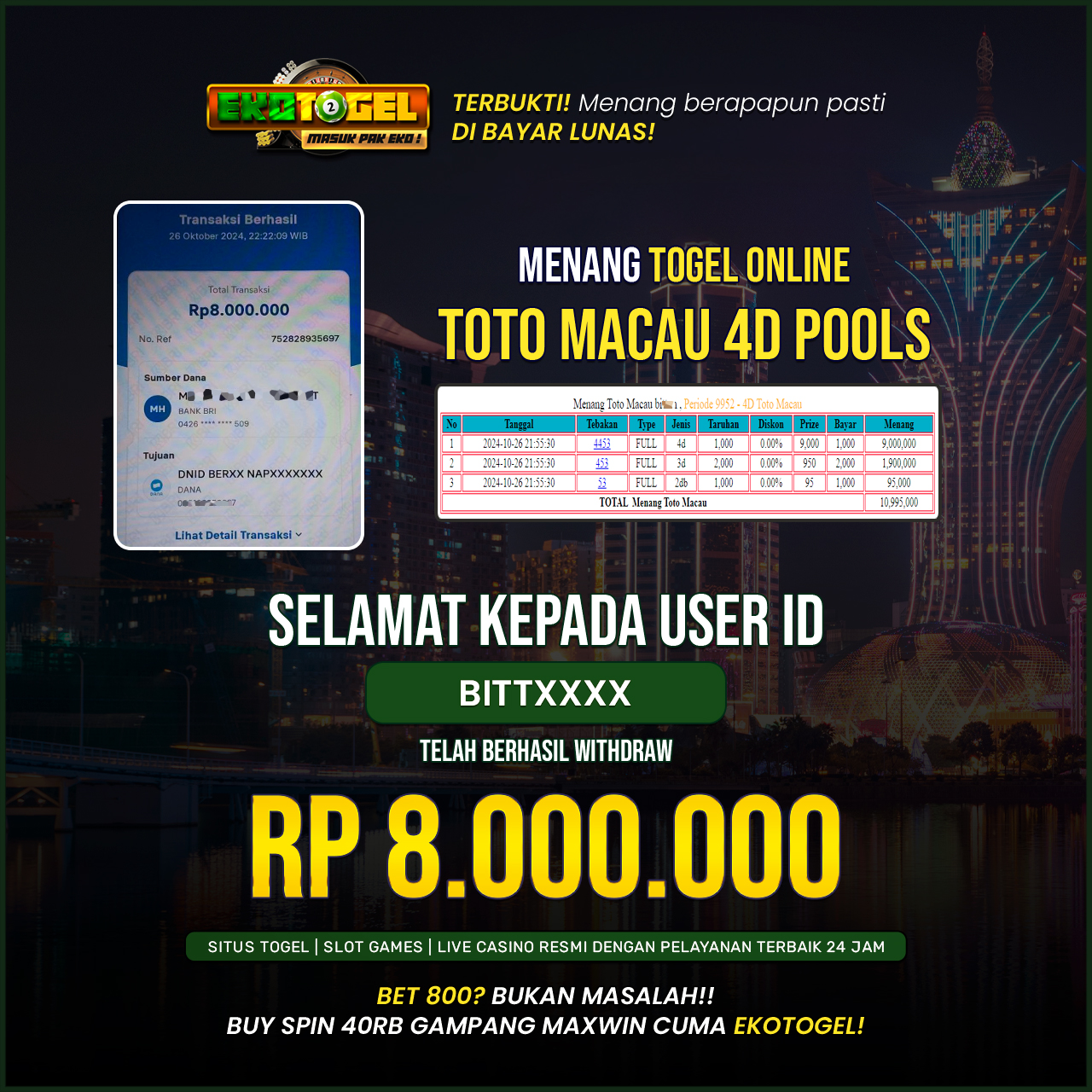 BUKTI JACKPOT TOTO MACAU 4D EKOTOGEL