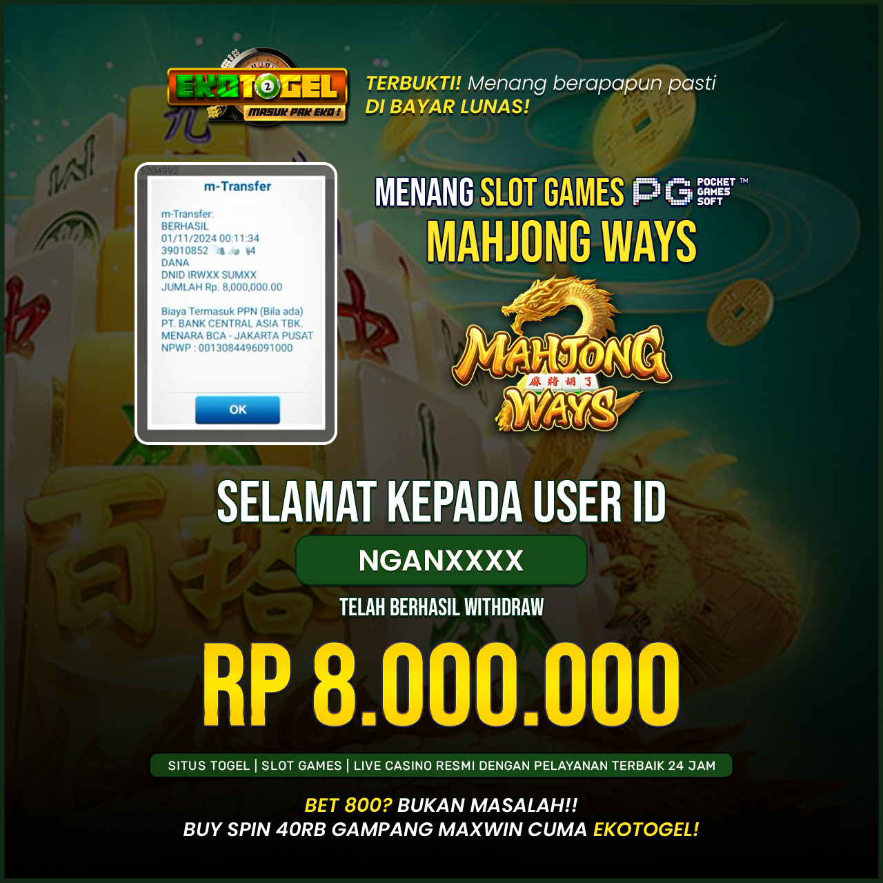 BUKTI JACKPOT MAHJONG WAYS EKOTOGEL