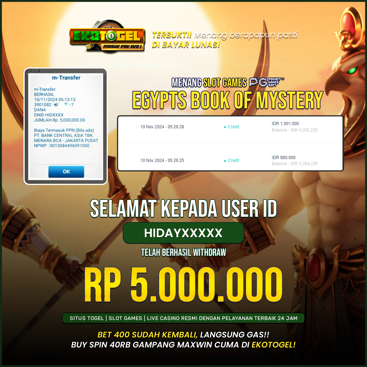 BUKTI JACKPOT EGYPTS BOOK EKOTOGEL