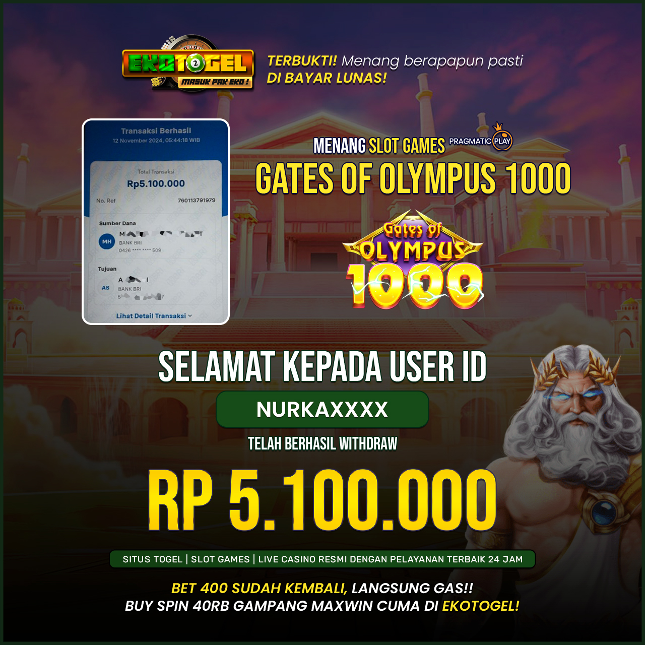 BUKTI JACKPOT GATES OF OLYMPUS 1000 EKOTOGEL