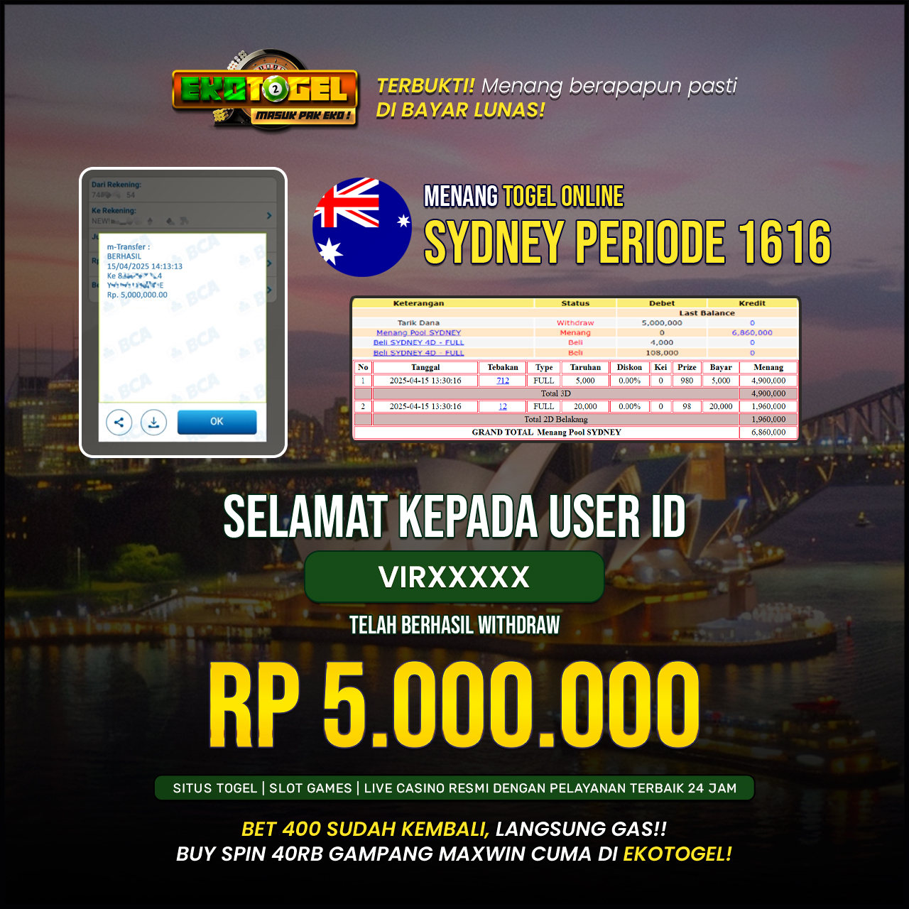 BUKTI JACKPOT SYDNEY LOTTO EKOTOGEL