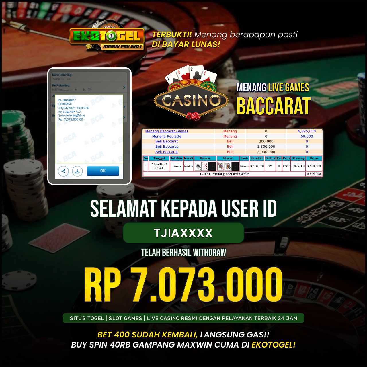 BUKTI JACKPOT LIVEGAMES BACCARAT EKOTOGEL