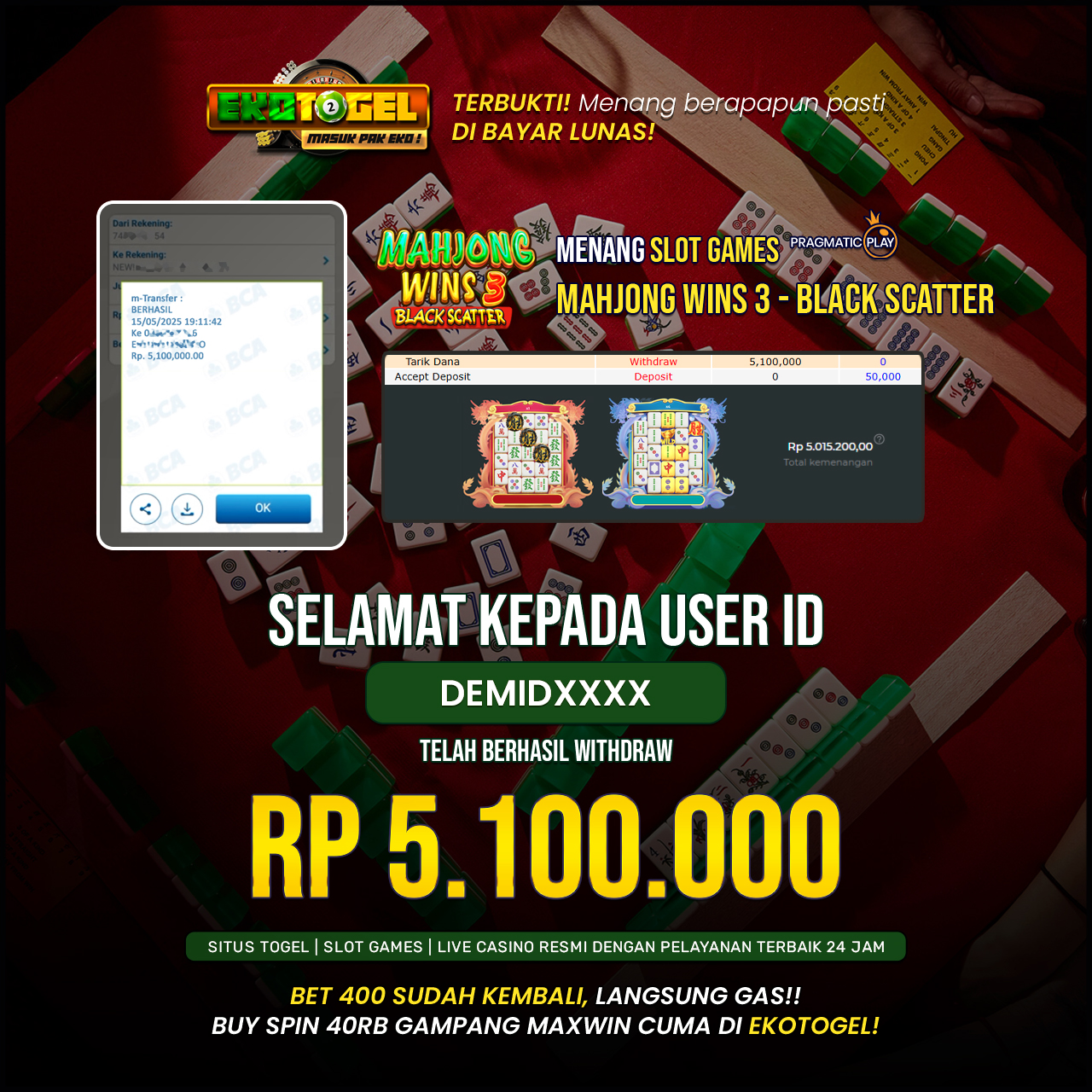 BUKTI JACKPOT MAHJONG WINS 3 ( PRAGMATIC ) EKOTOGEL